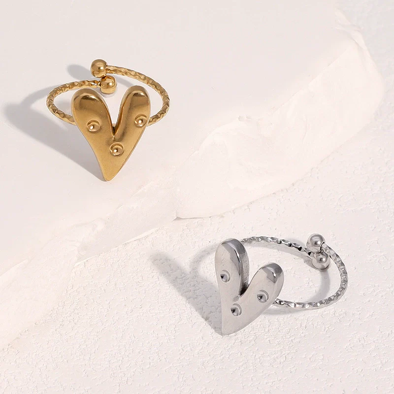 Wholesale 18K Goldplated Heart Shape Simple Stainless Steel Open Ring For Women - Image 2