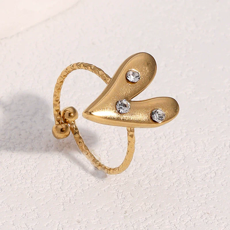Wholesale 18K Goldplated Heart Shape Simple Stainless Steel Open Ring For Women - Image 3
