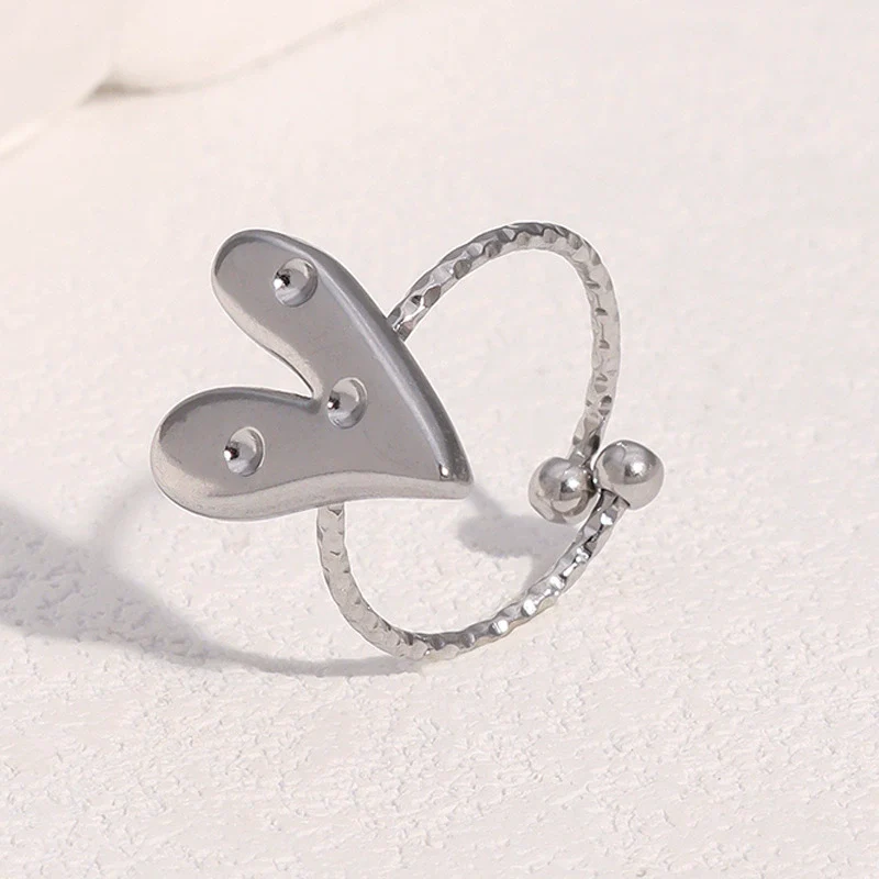 Wholesale 18K Goldplated Heart Shape Simple Stainless Steel Open Ring For Women - Image 4