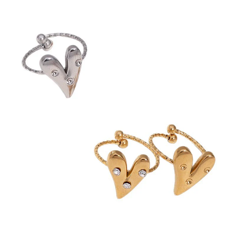 Wholesale 18K Goldplated Heart Shape Simple Stainless Steel Open Ring For Women - Image 5