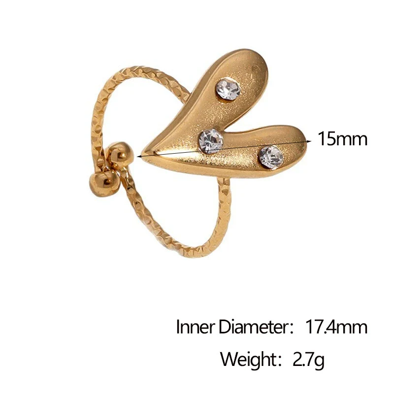 Wholesale 18K Goldplated Heart Shape Simple Stainless Steel Open Ring For Women - Image 6