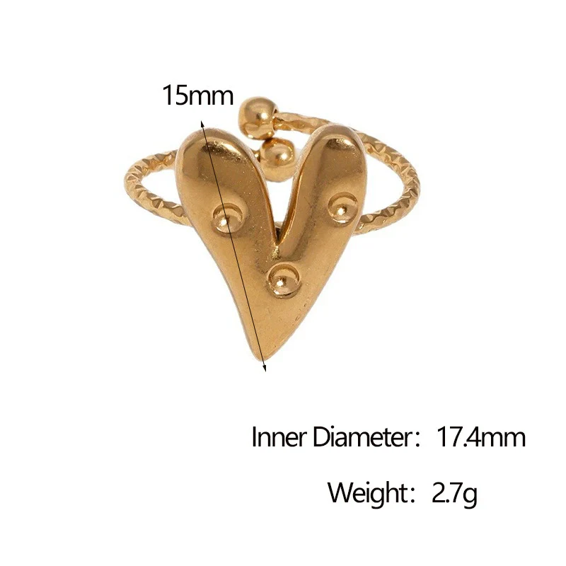 Wholesale 18K Goldplated Heart Shape Simple Stainless Steel Open Ring For Women - Image 7
