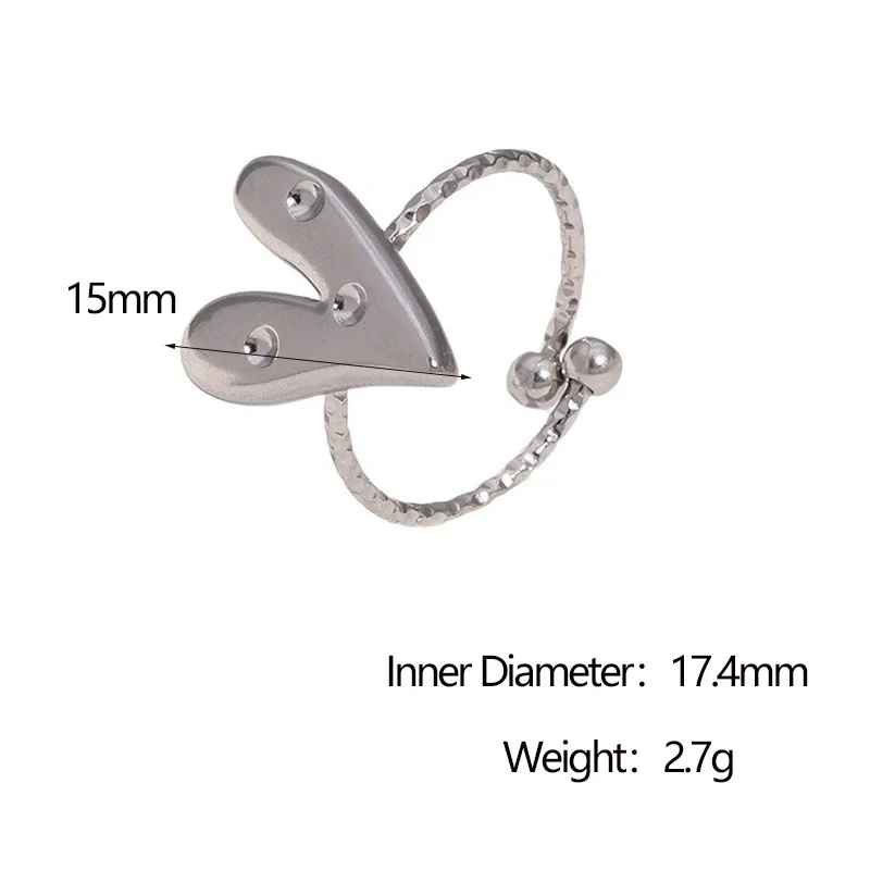 Wholesale 18K Goldplated Heart Shape Simple Stainless Steel Open Ring For Women - Image 8