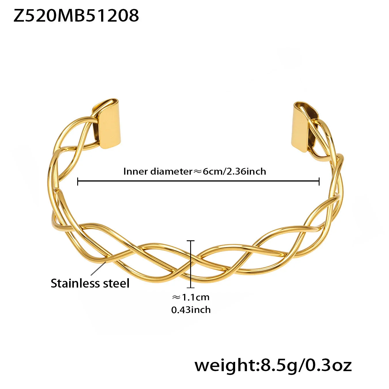 Wholesale 18K Goldplated Stainless Steel Geometric Cut Out Buckle Cross Opening Bracelet - Image 6