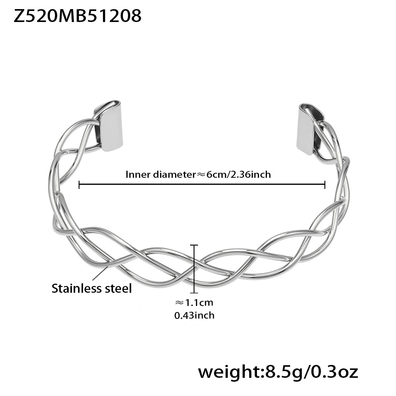 Wholesale 18K Goldplated Stainless Steel Geometric Cut Out Buckle Cross Opening Bracelet - Image 7