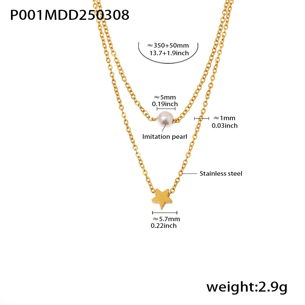 Wholesale 18K Goldplated Stainless Steel Geometric Star Shell Bead Design Doublelayer Necklace For Women - Image 6