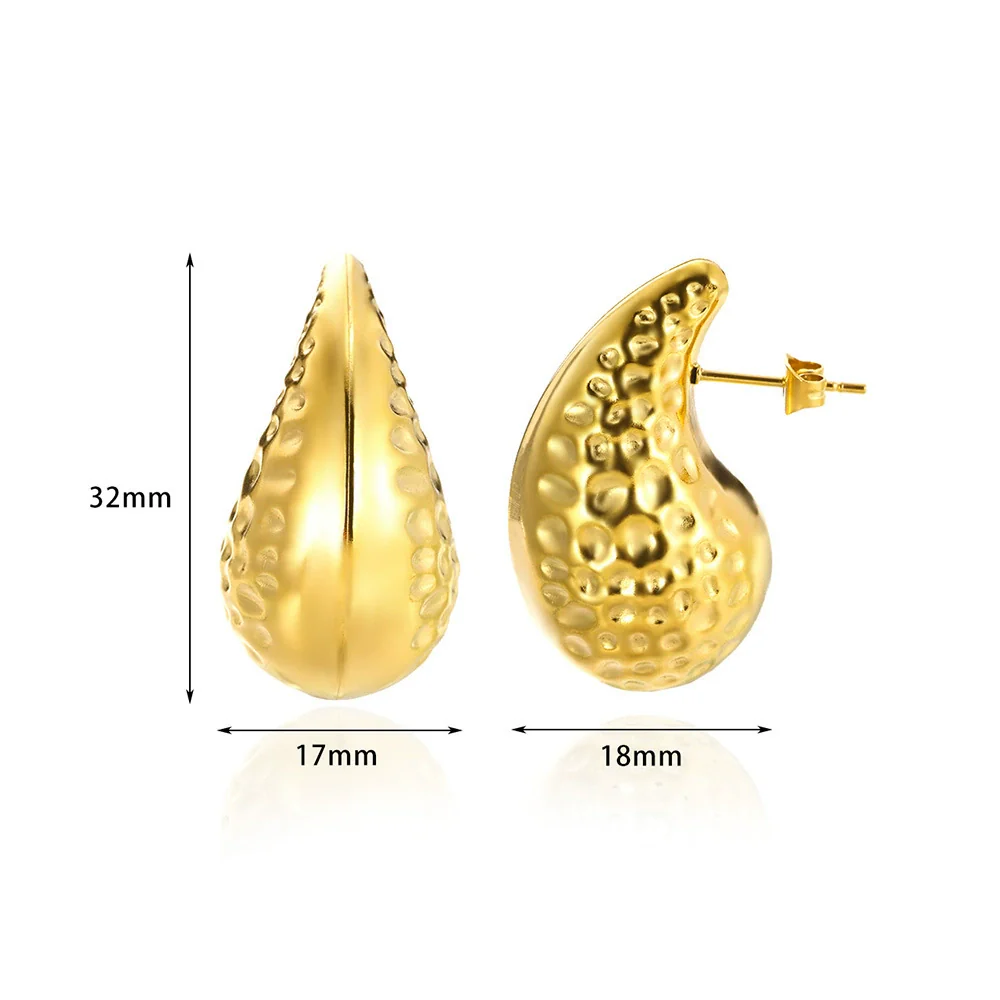 Wholesale 18K Metal Electroplated Geometric Stainless Steel Water Drop And Round Hollow Earrings For Women - Image 7