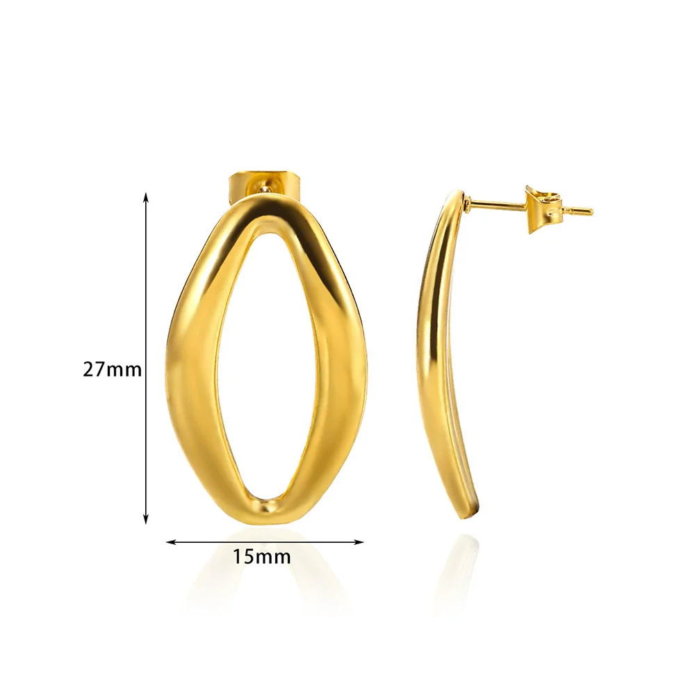 Wholesale 18K Metal Electroplated Geometric Stainless Steel Water Drop And Round Hollow Earrings For Women - Image 8