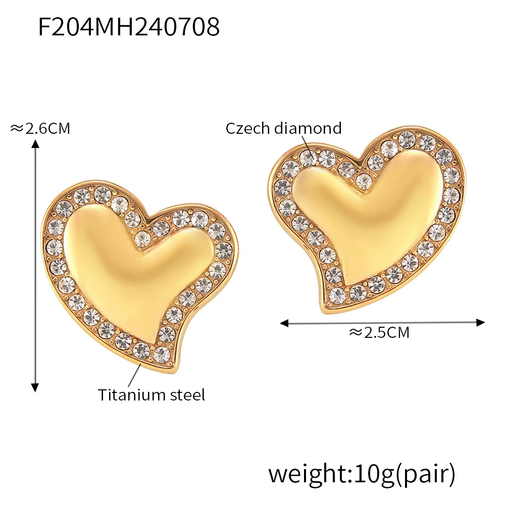Wholesale 18K Real Gold Plated Enamel Stainless Steel Geometric Ferris Wheel And Peach Heart Split Earrings For Women - Image 8