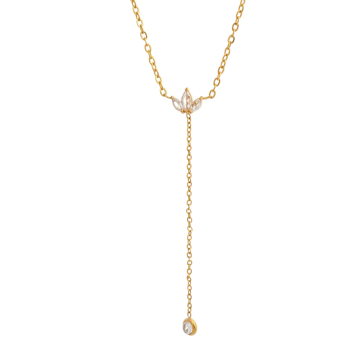 Wholesale 18K Real Gold Plated Stainless Steel Zircon Floral Yshaped O Word Chain Necklace For Girls - Image 5