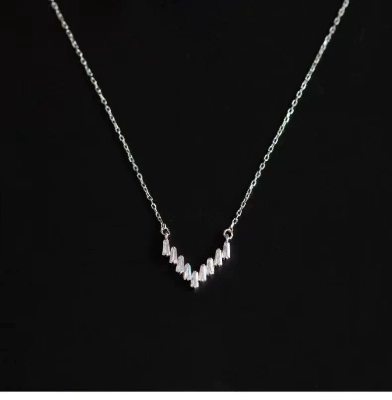Wholesale 225 Silver Vshaped Women's Light Luxury Necklace With Small Skirt Pendant Inlaid With Square Zircon And Plated With 14K Gold And Chain With Letters Numbers Text Pattern - Image 6