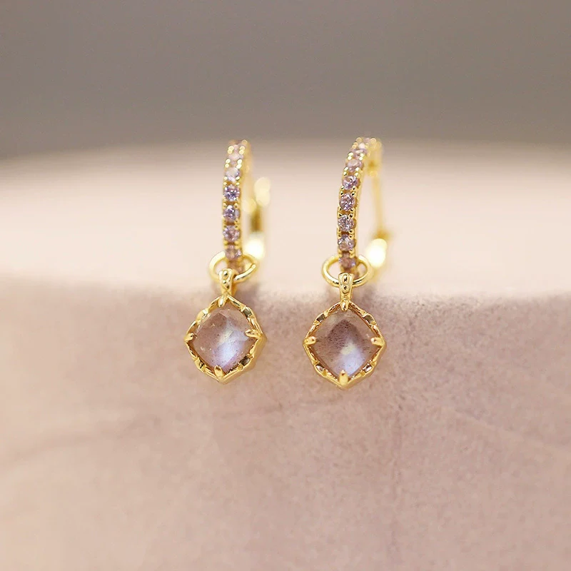 Wholesale 925 Silver 14K Gold Plated Light Purple Red Zirconium Row Drill Earrings For Women - Image 3