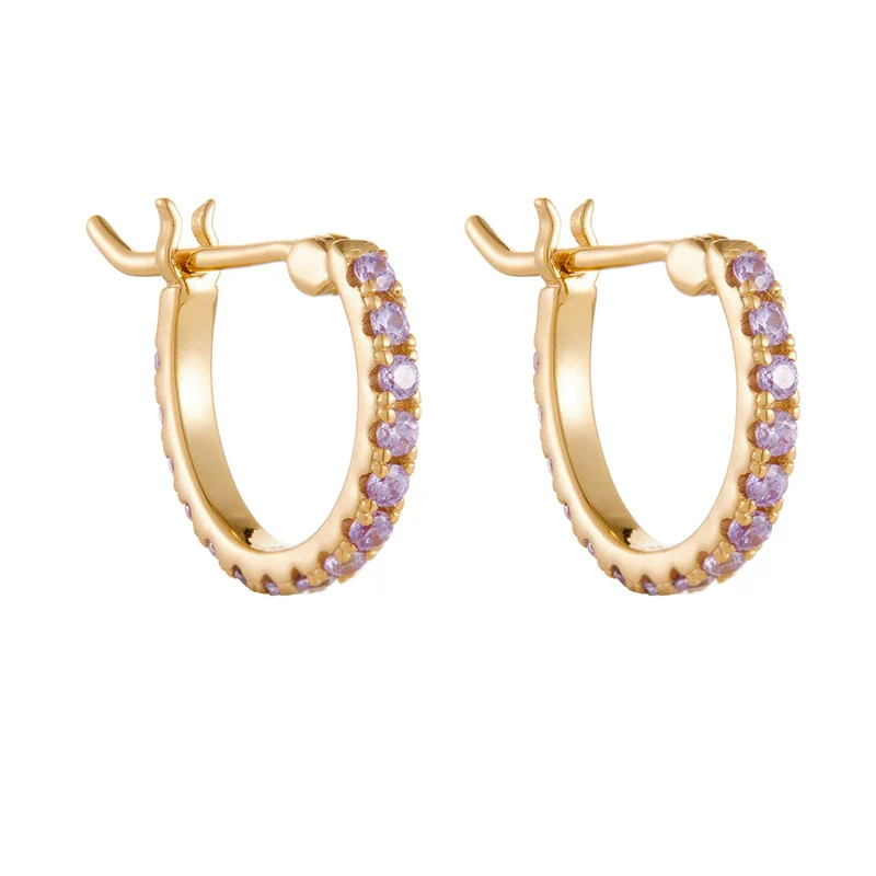 Wholesale 925 Silver 14K Gold Plated Light Purple Red Zirconium Row Drill Earrings For Women - Image 5
