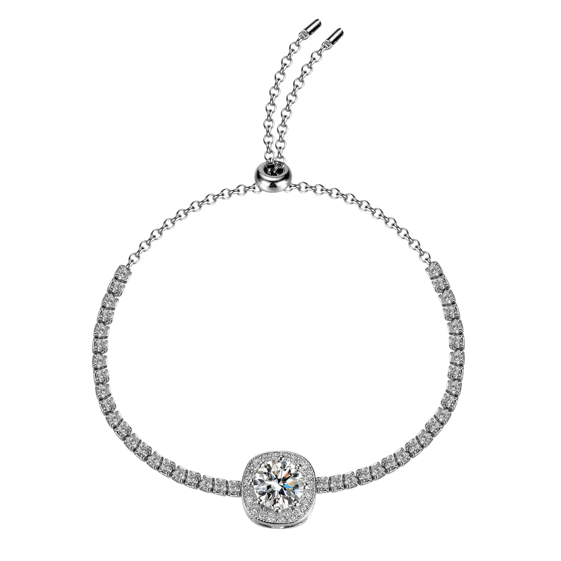 Wholesale 925 Silver Bracelet With Moissanite Square Bag Simple Style With Letters Numbers Text For Women - Image 5