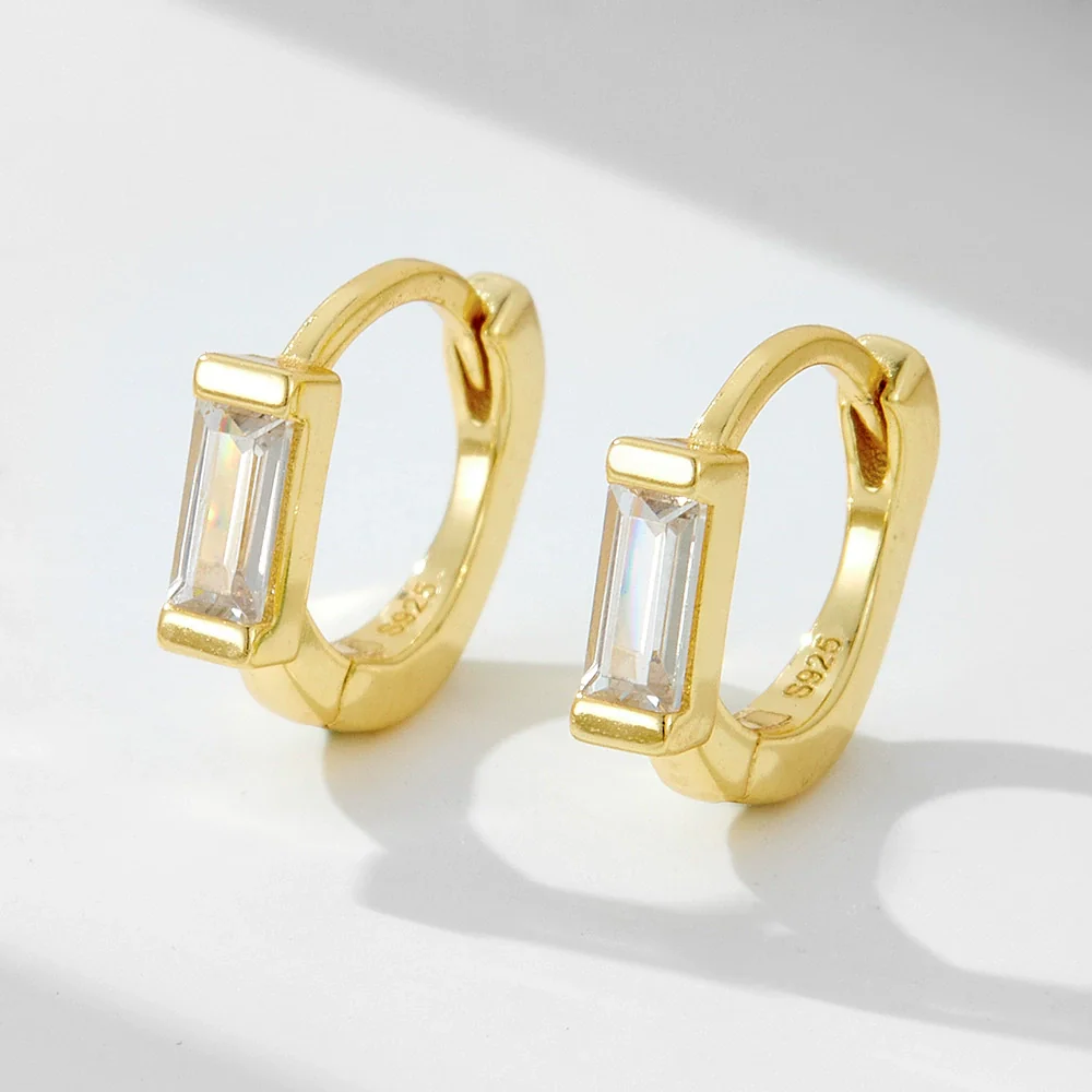Wholesale 925 Silver Geometric Diamond Rectangular Zircon 14K Gold Plated Light Luxury Women's Earrings
