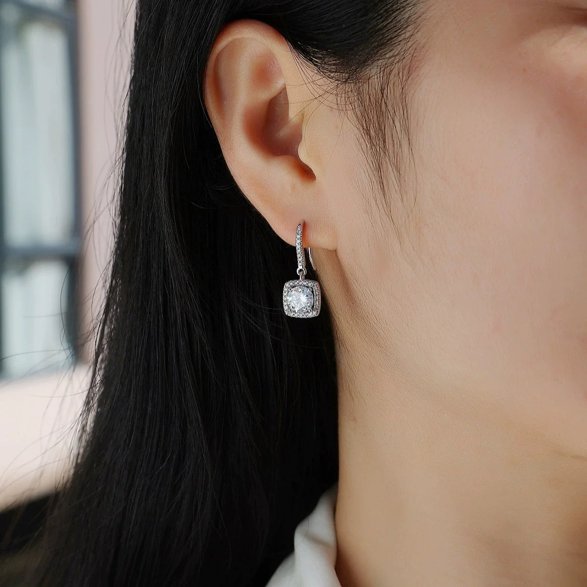 Wholesale 925 Silver Geometric Moissanite Earrings Set With Diamonds For Women - Image 2