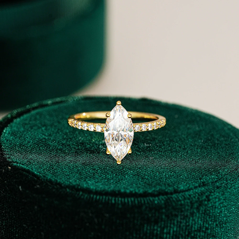Wholesale 925 Silver Marquiseshaped Moissanite Ring Geometric Diamond Design Casual Minimalist Women's Ring - Image 2