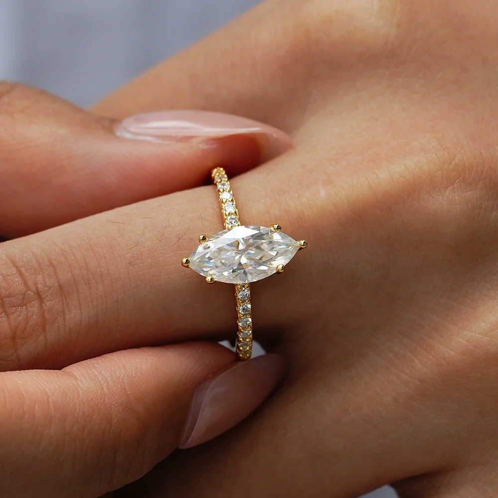 Wholesale 925 Silver Marquiseshaped Moissanite Ring Geometric Diamond Design Casual Minimalist Women's Ring - Image 3