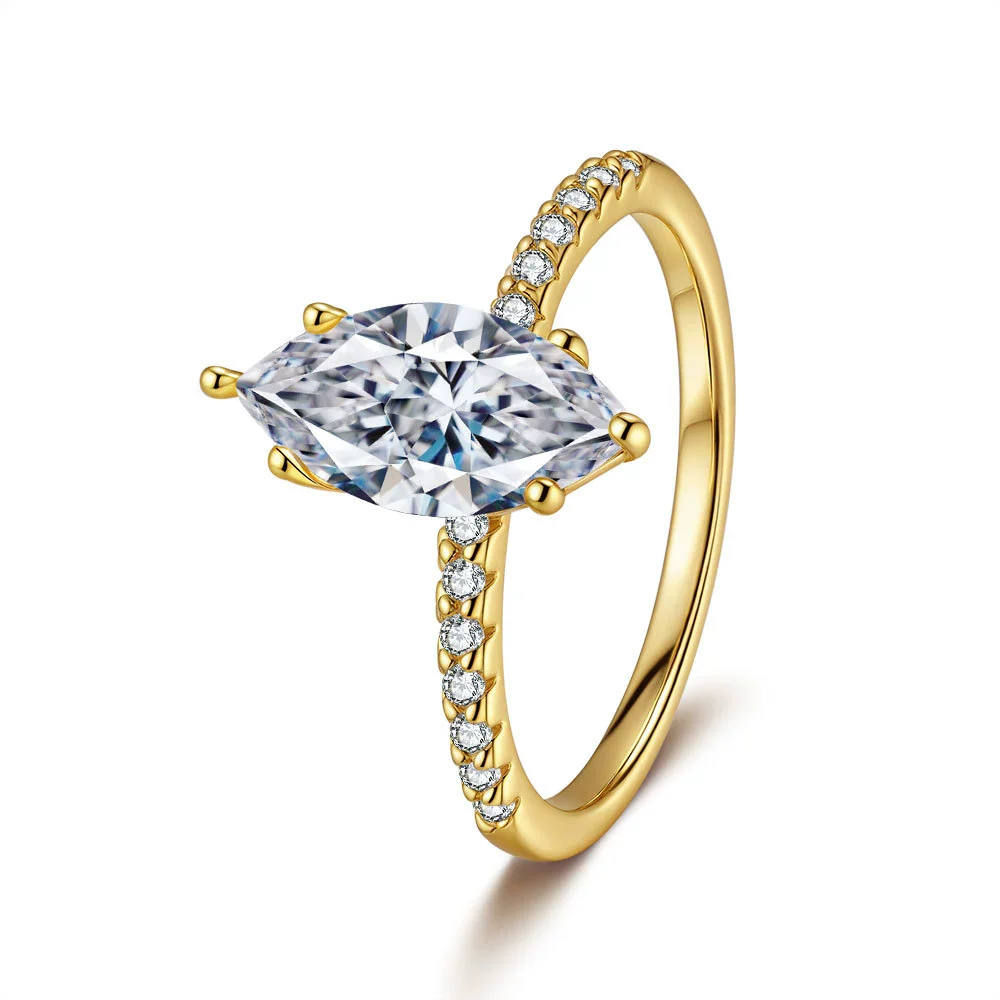 Wholesale 925 Silver Marquiseshaped Moissanite Ring Geometric Diamond Design Casual Minimalist Women's Ring - Image 5