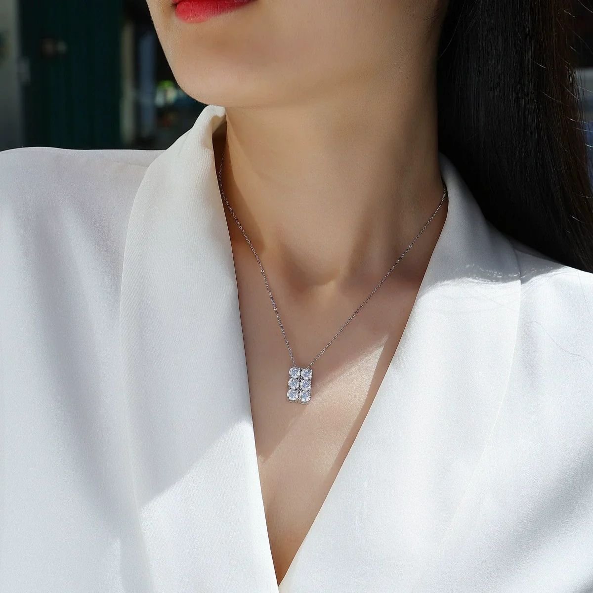 Wholesale 925 Silver Necklace With Geometric Moissanite Pendant And Cross Chain Set With Diamonds Fashion Style For Women - Image 2