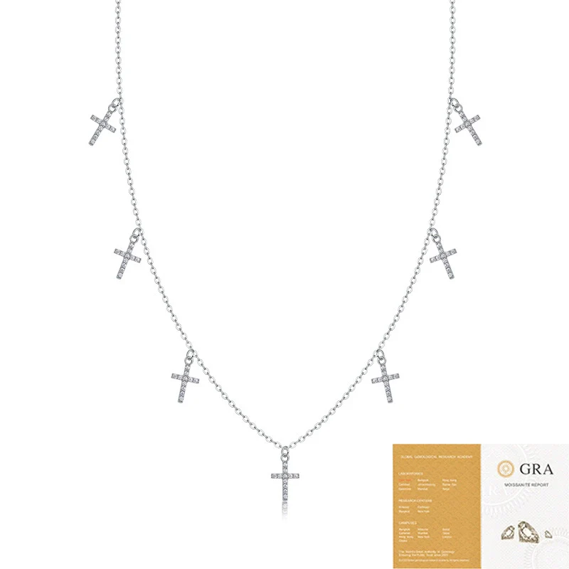 Wholesale 925 Silver Necklace With Moissanite Pendant And Cross Chain Fashionable And Set With Diamonds - Image 5