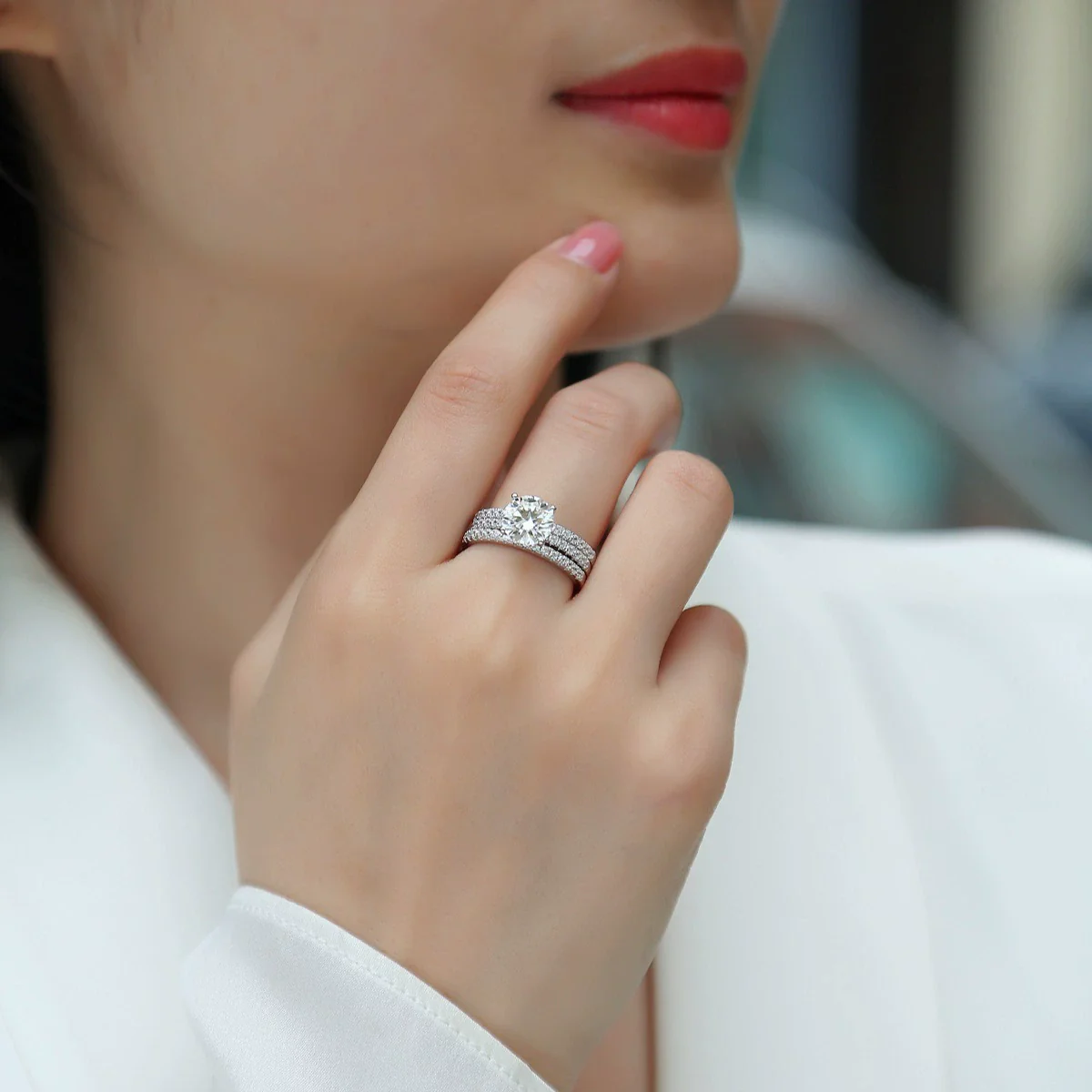 Wholesale 925 Silver Ring Set With Diamonds Geometric Style For Women - Image 3