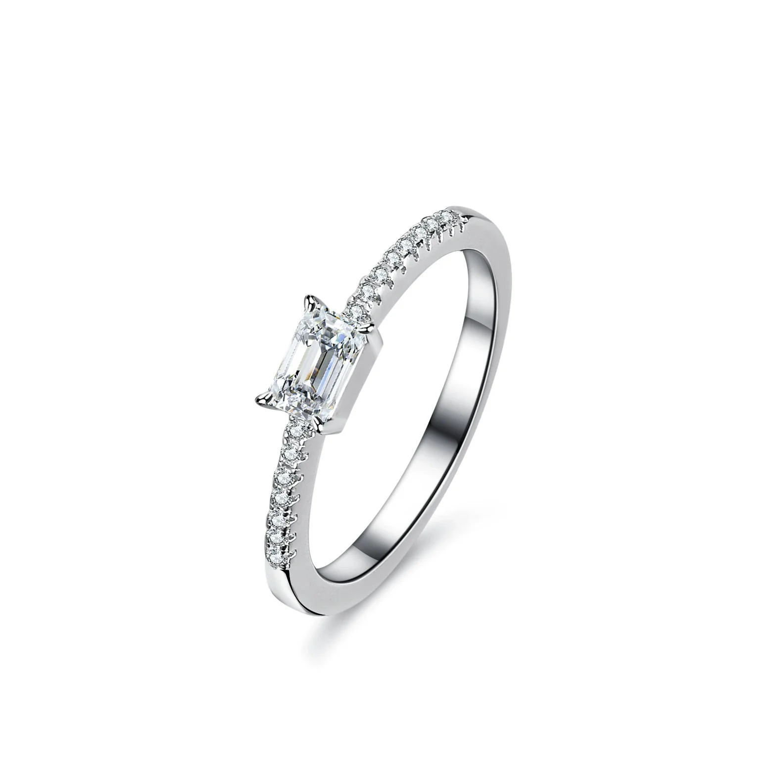 Wholesale 925 Silver Ring With Moissanite And Emerald Rectangular Geometric Design For Women
