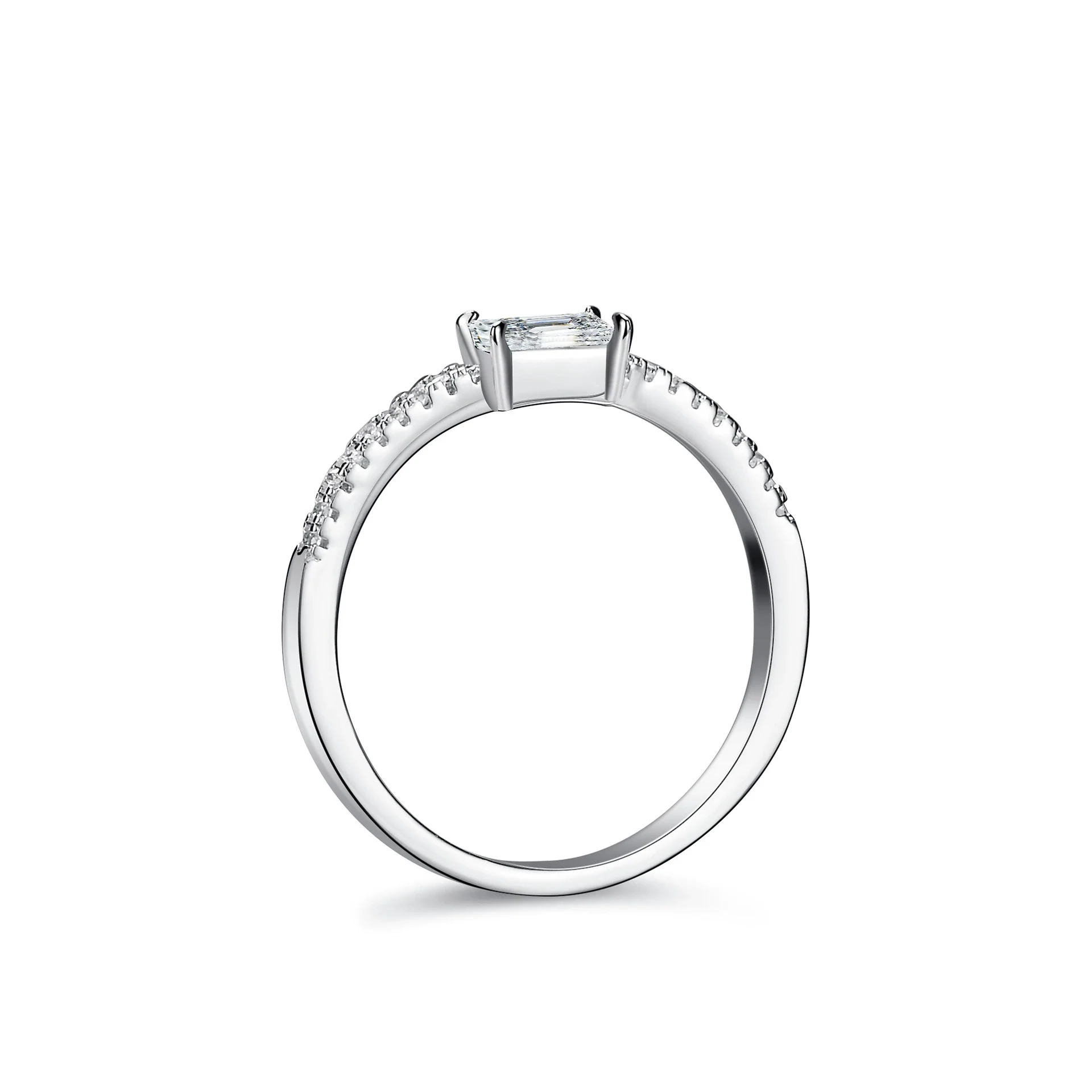 Wholesale 925 Silver Ring With Moissanite And Emerald Rectangular Geometric Design For Women - Image 5