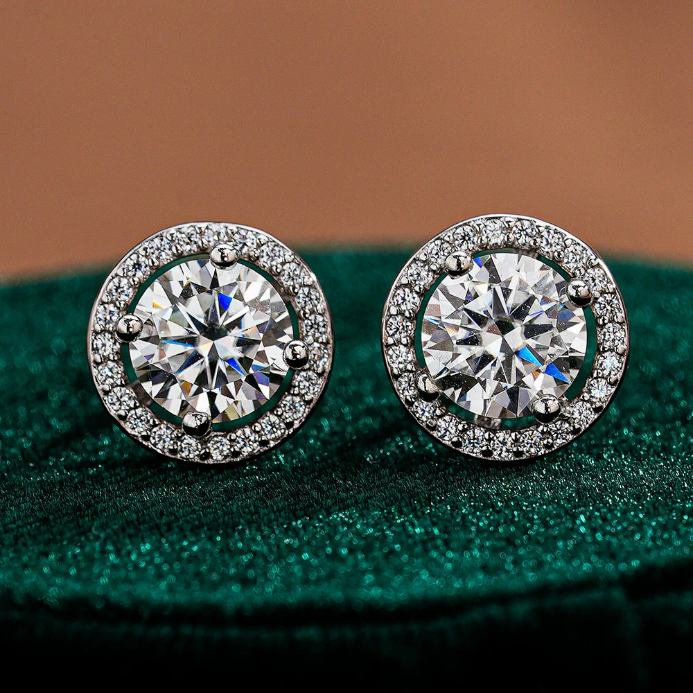 Wholesale 925 Silver Round Earrings For Women Elegant Simple Moissanite Jewelry