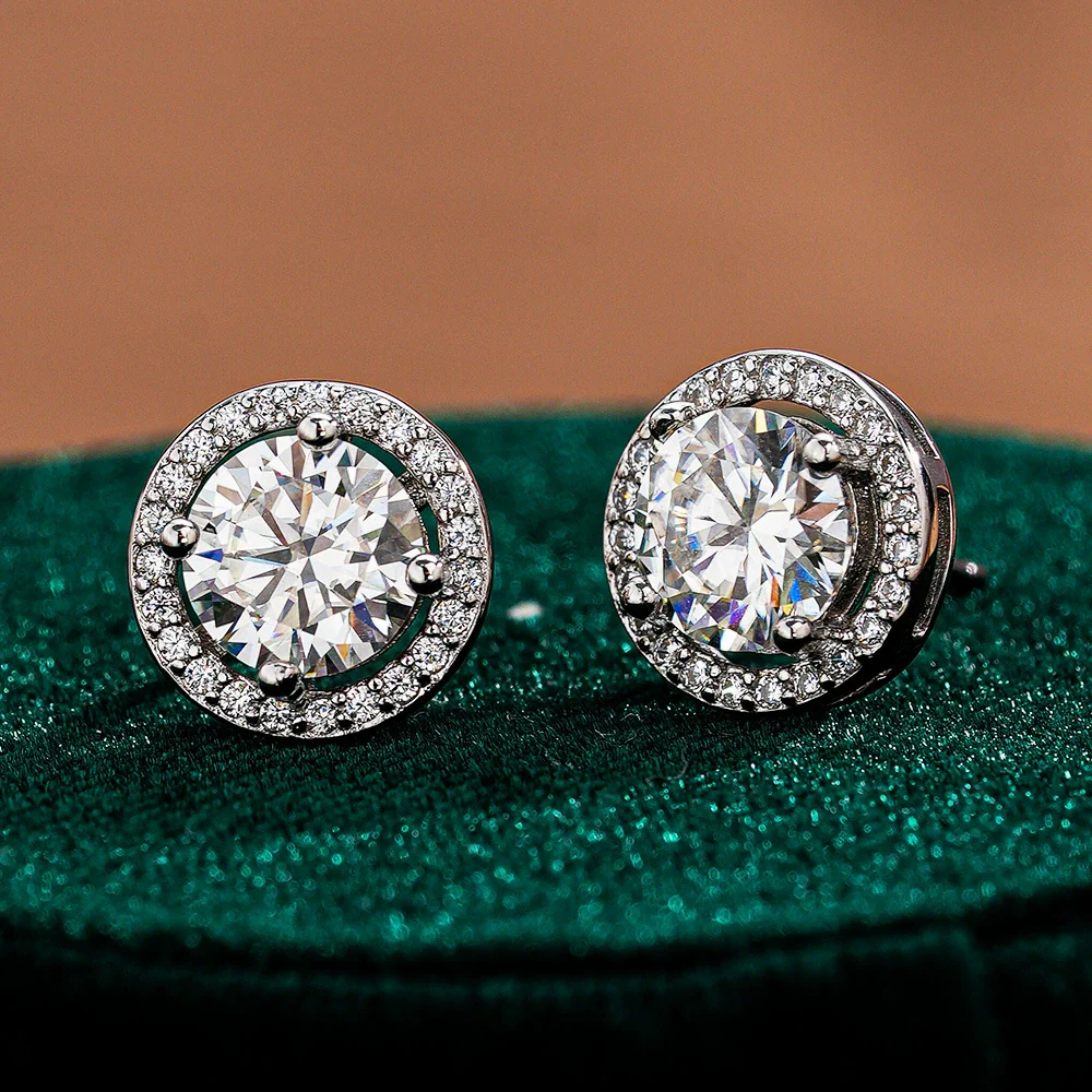 Wholesale 925 Silver Round Earrings For Women Elegant Simple Moissanite Jewelry - Image 2