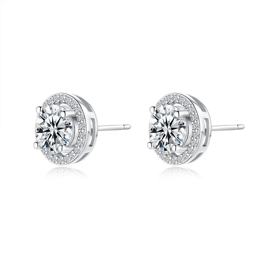Wholesale 925 Silver Round Earrings For Women Elegant Simple Moissanite Jewelry - Image 5