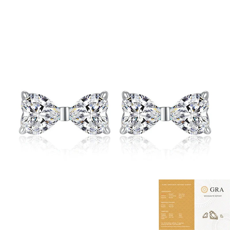 Wholesale 925 Sterling Silver Bowshaped Moissanite Inlaid Stud Earrings For Women Fashion And Light Luxury Style - Image 4