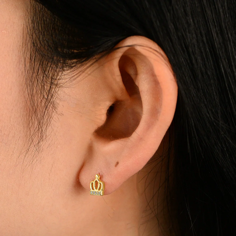 Wholesale 925 Sterling Silver Diamond Crown Earrings For Women - Image 3
