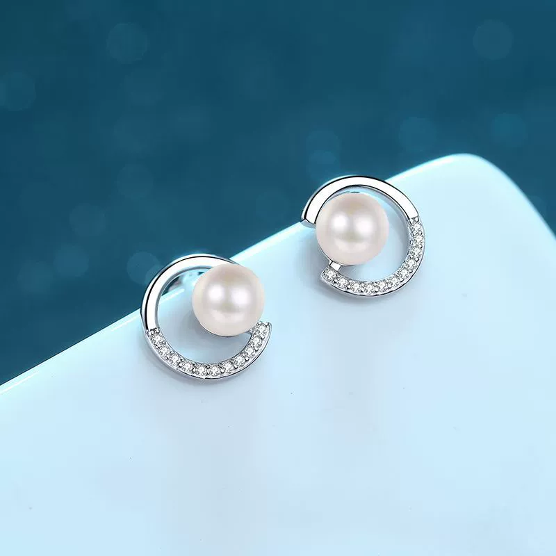 Wholesale 925 Sterling Silver Earrings With Fresh Water Pearl And Moissanite Geometric Style Electroplated - Image 3