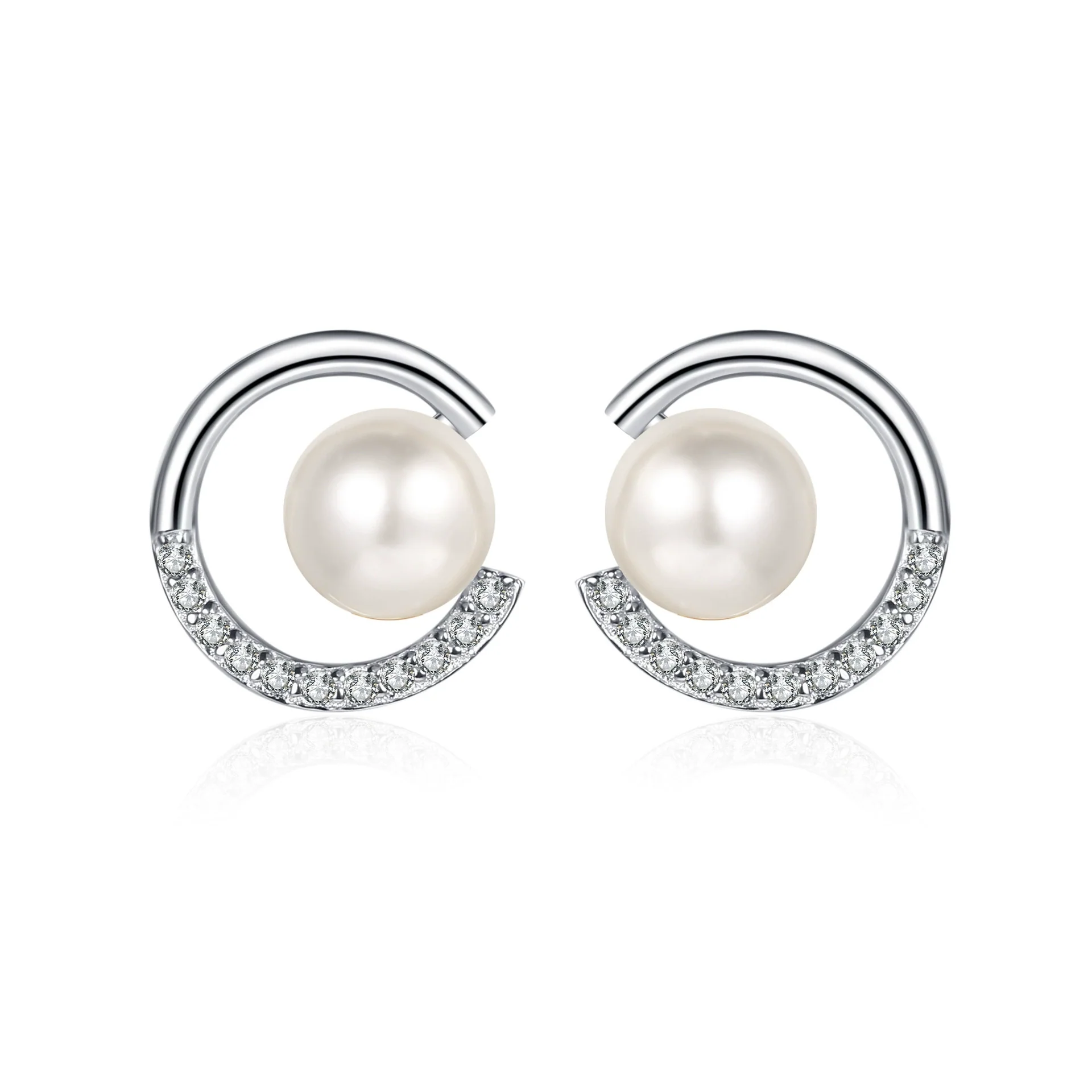 Wholesale 925 Sterling Silver Earrings With Fresh Water Pearl And Moissanite Geometric Style Electroplated - Image 5