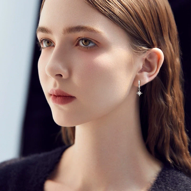 Wholesale 925 Sterling Silver Electroplated 18K Gold Sixpointed Star Earrings For Women