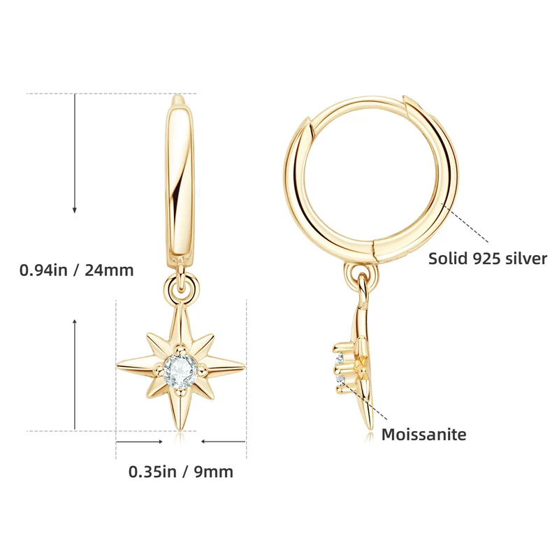 Wholesale 925 Sterling Silver Electroplated 18K Gold Sixpointed Star Earrings For Women - Image 5