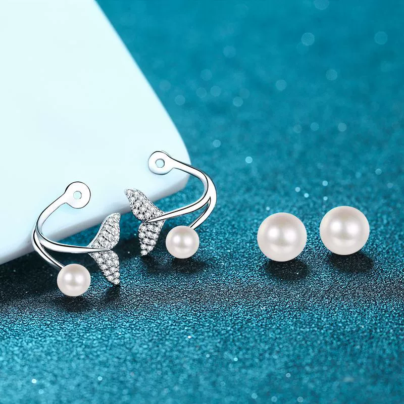 Wholesale 925 Sterling Silver Female Earrings With Human Fish Tail Design Fresh Water Pearl Moissanite Animal Pattern Electroplated - Image 3