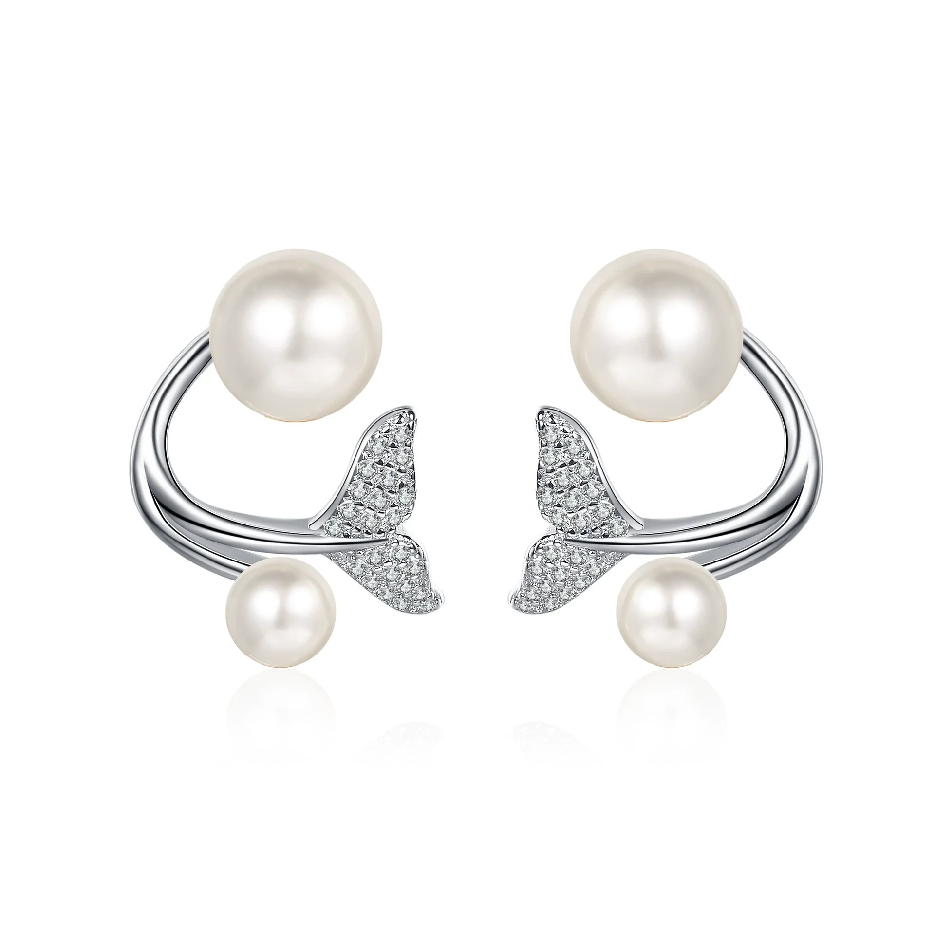 Wholesale 925 Sterling Silver Female Earrings With Human Fish Tail Design Fresh Water Pearl Moissanite Animal Pattern Electroplated - Image 5
