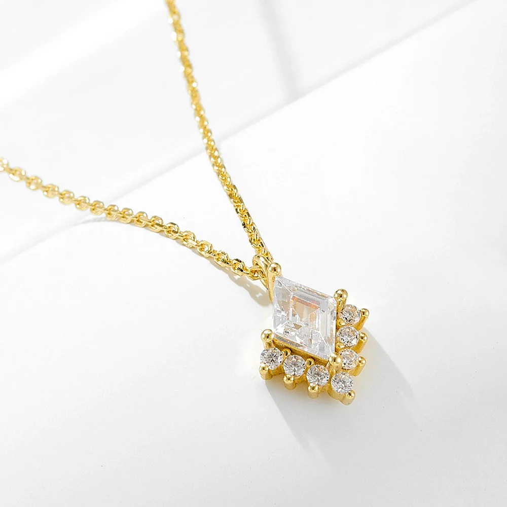 Wholesale 925 Sterling Silver Geometric Diamond Zircon Pendant Necklace For Women