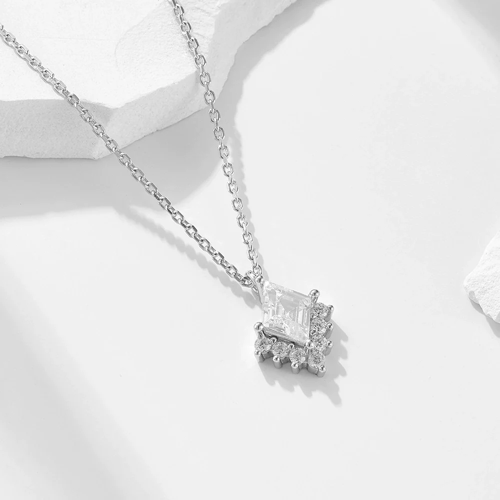 Wholesale 925 Sterling Silver Geometric Diamond Zircon Pendant Necklace For Women - Image 2