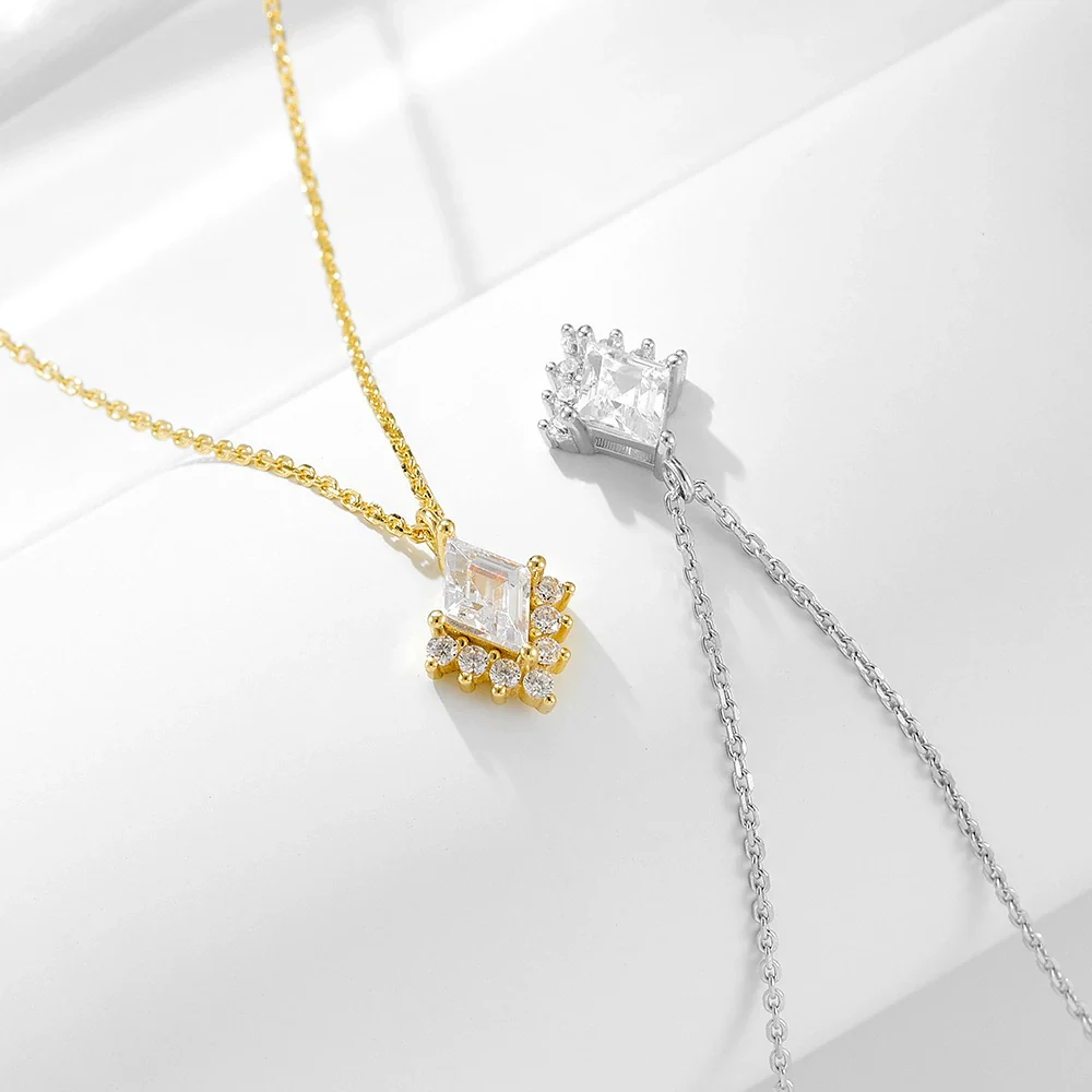 Wholesale 925 Sterling Silver Geometric Diamond Zircon Pendant Necklace For Women - Image 3