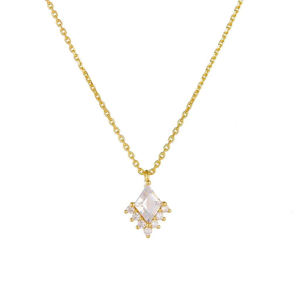 Wholesale 925 Sterling Silver Geometric Diamond Zircon Pendant Necklace For Women - Image 5