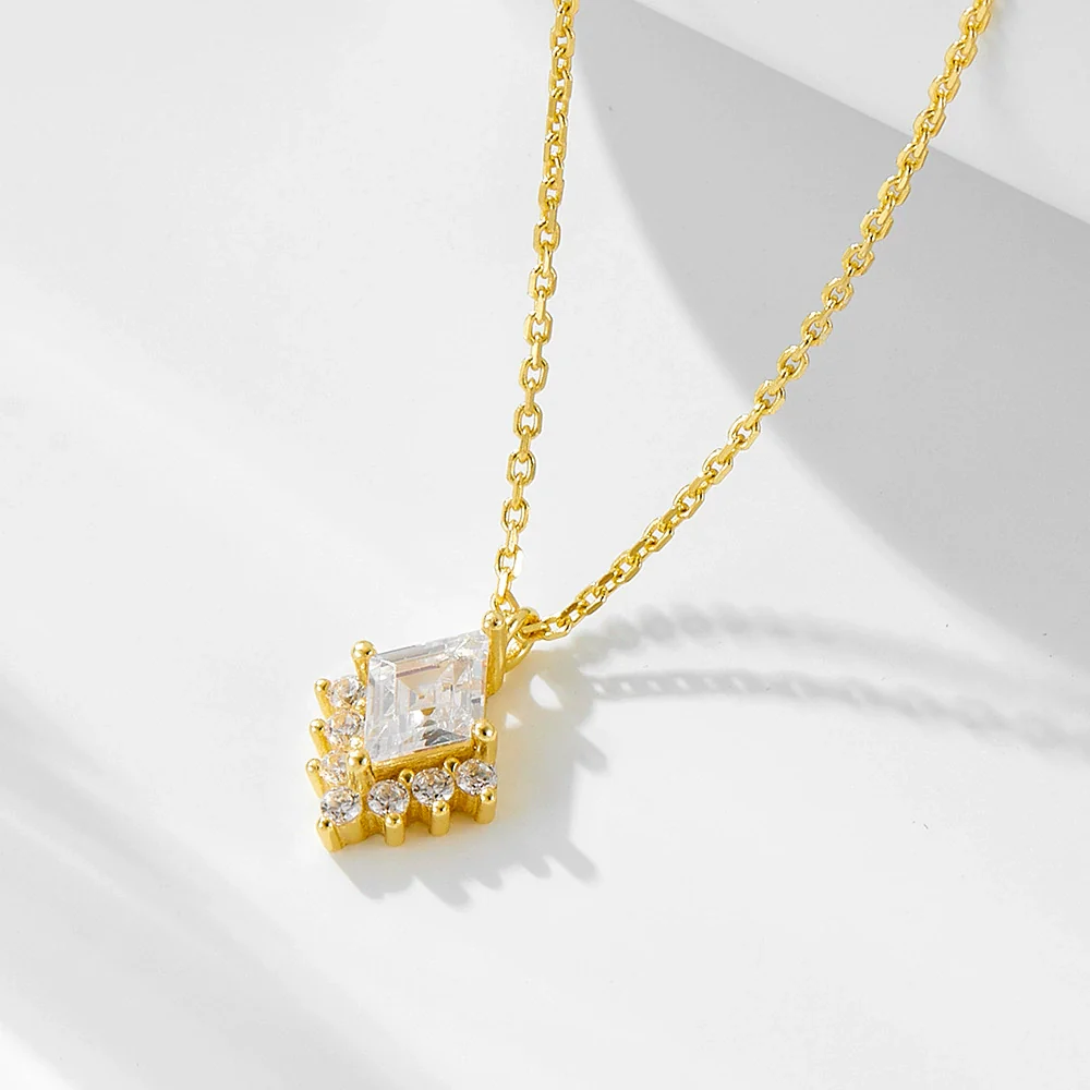 Wholesale 925 Sterling Silver Geometric Diamond Zircon Pendant Necklace For Women - Image 6