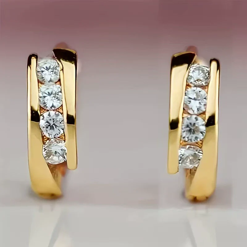 Wholesale 925 Sterling Silver Geometric Earrings Set With Diamonds 18K Gold Plated - Image 7