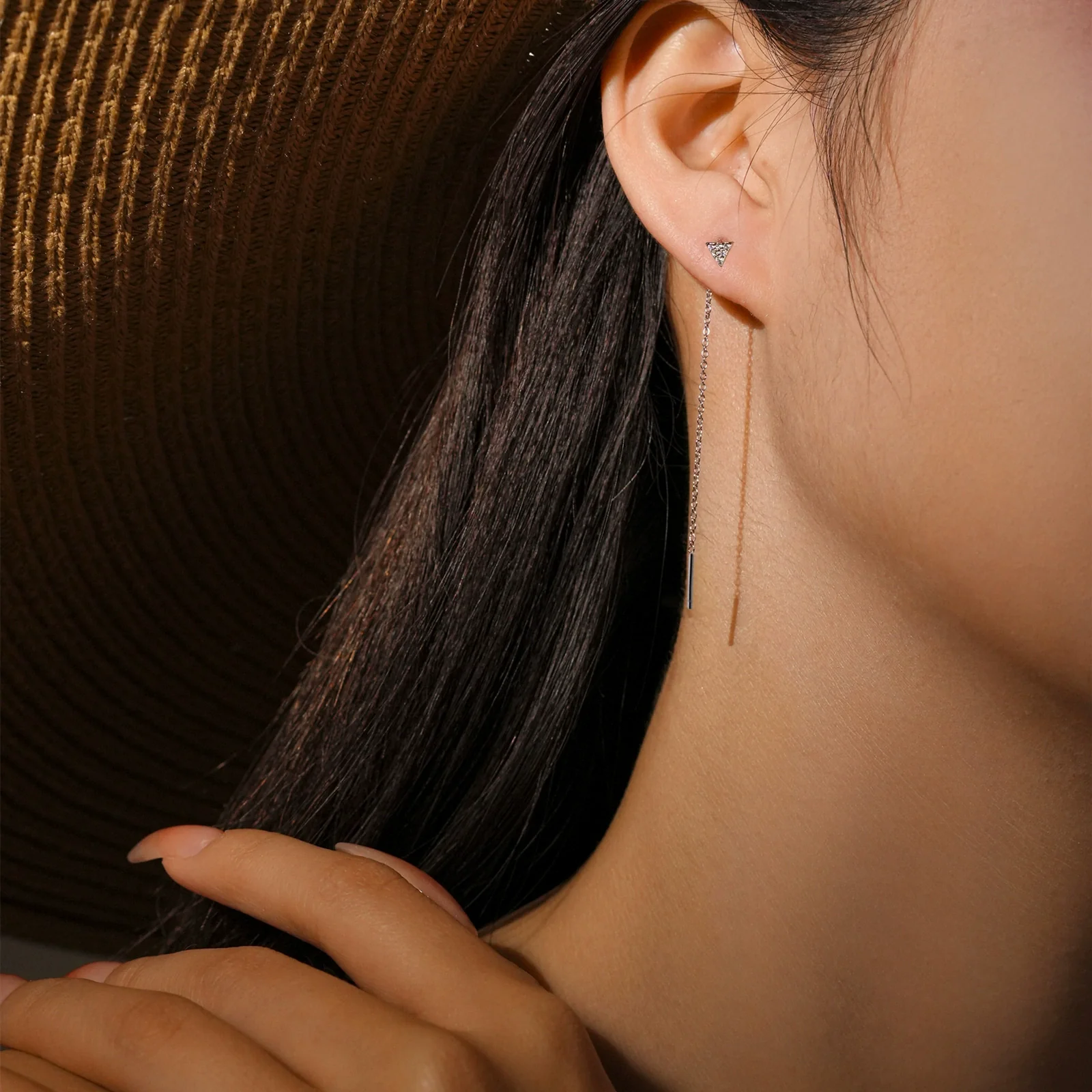 Wholesale 925 Sterling Silver Geometric Long Tassel Chain Zircon Earrings For Women - Image 2
