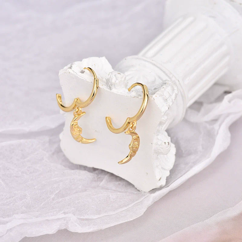 Wholesale 925 Sterling Silver Geometric Moon Ear Buckle Earrings For Women Electroplated - Image 3
