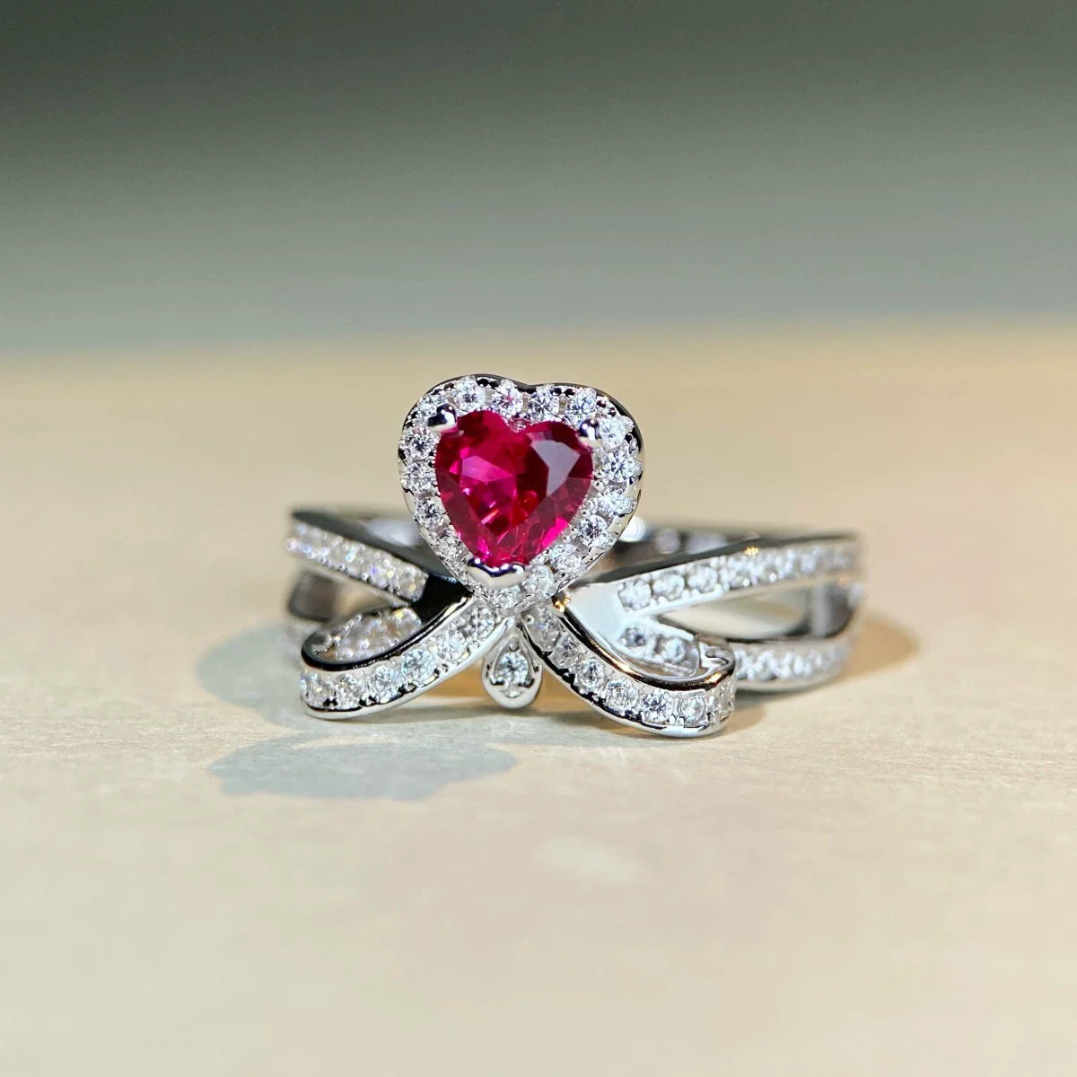 Wholesale 925 Sterling Silver Heart Shape Highend Love Ring With Red Corundum Ruby And Diamond Electroplated For Women - Image 4