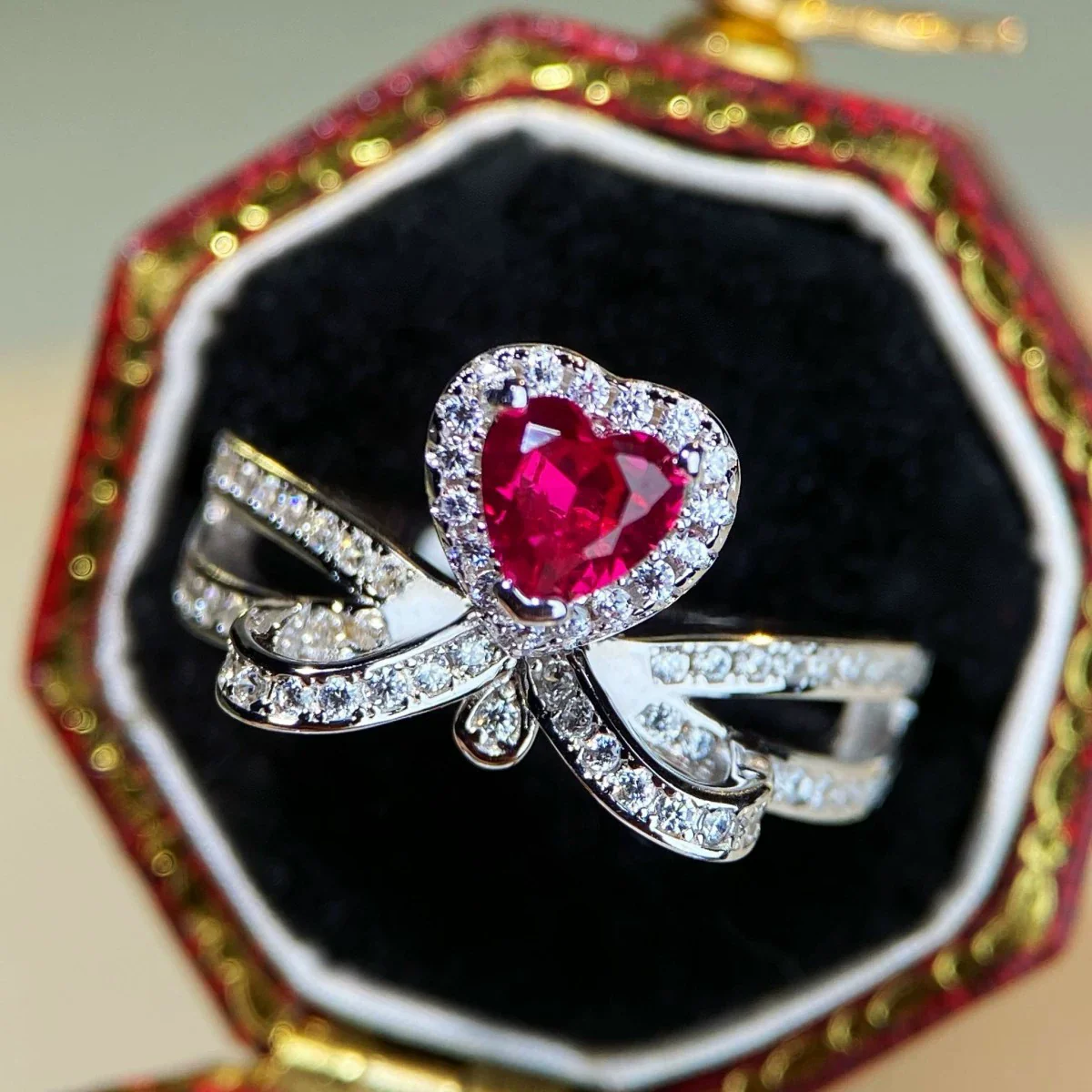 Wholesale 925 Sterling Silver Heart Shape Highend Love Ring With Red Corundum Ruby And Diamond Electroplated For Women - Image 5