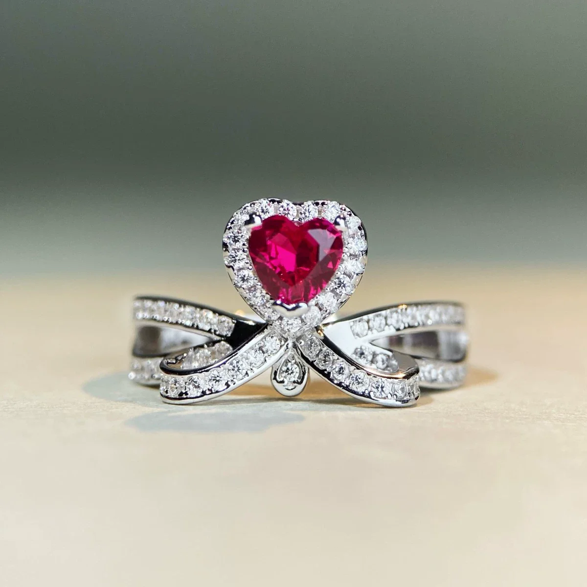 Wholesale 925 Sterling Silver Heart Shape Highend Love Ring With Red Corundum Ruby And Diamond Electroplated For Women - Image 6